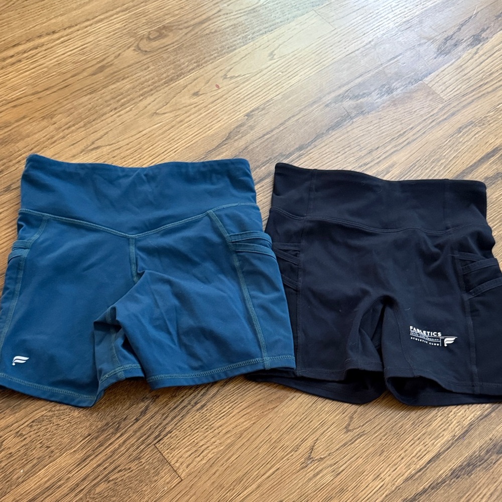 Fabletics 2 pair - XXS Navy & Black workout Shorts with pockets
